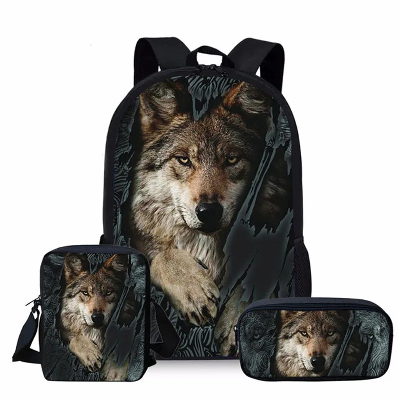 School-Bags-Set Lunch-Box Kids Backpack Cool Mochilas Teenage Girls Print Wolf for Boys