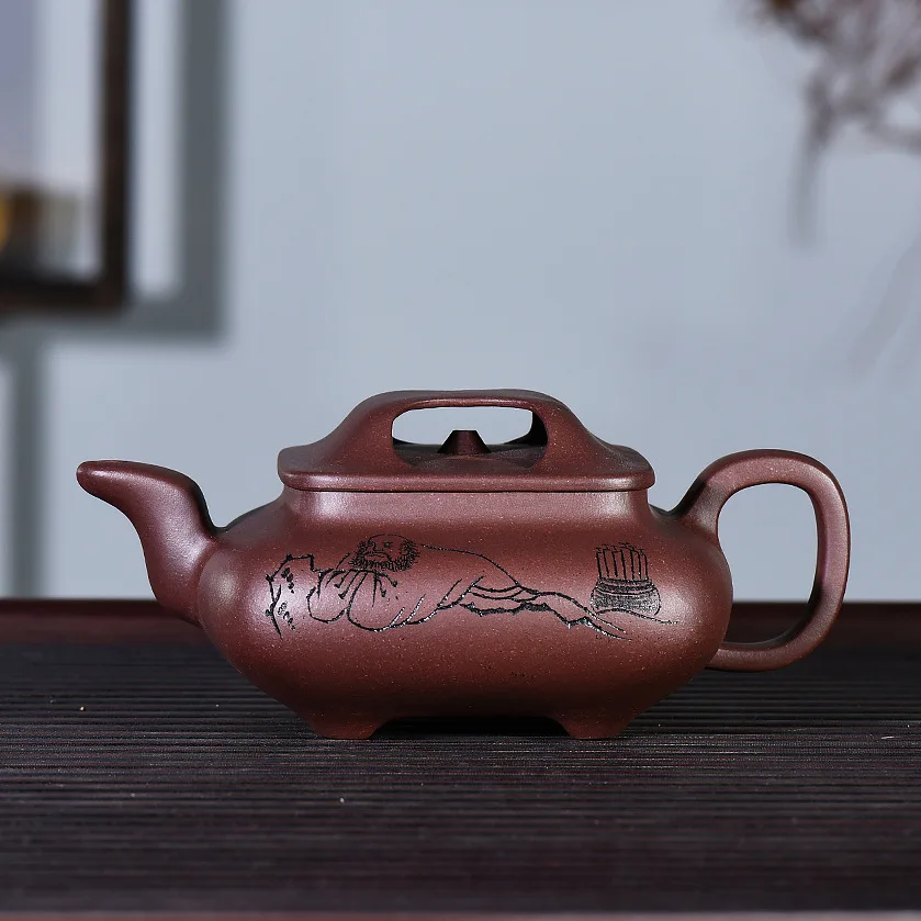 

Yixing Clay Teapot Masters Entirely Handmade Square Cattle Cover Maker Country Senior Engineer Zhu Hongjun Yixing Clay Teapot 29