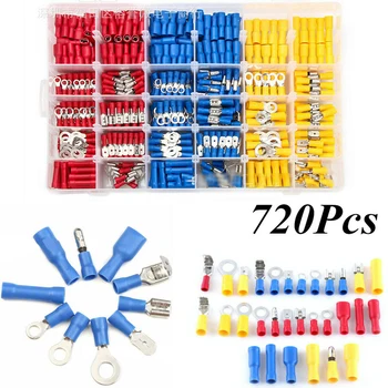 

720Pcs Tubular Wire Cold Pressure Connector RV Series Round Terminal Set Cable Crimps Wire Ferrules For 0.5-6.0mm2