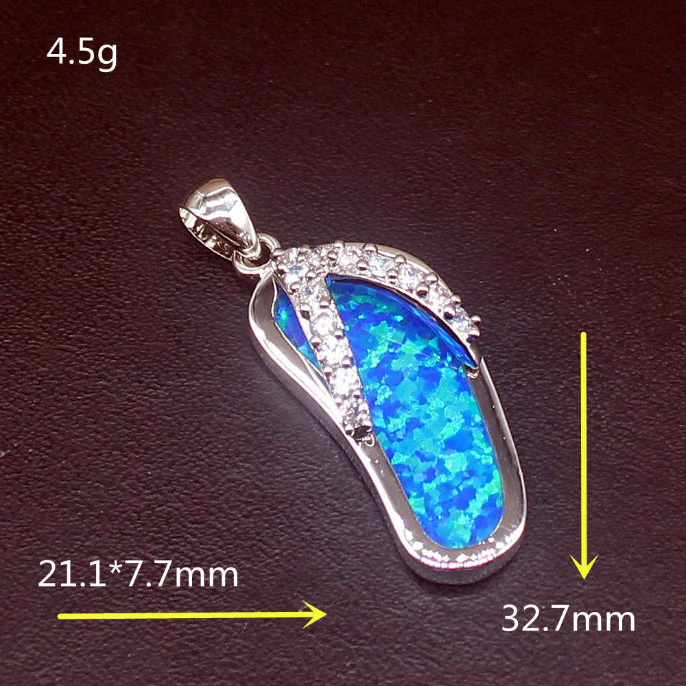 Gemstonefactory Jewelry Big Promotion 925 Silver Blue Opal Slippers Shape Women Ladies Gifts Necklace Pendant 20214522