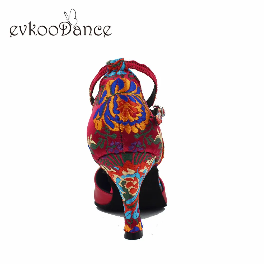 Zapatos De Baile/атласная танцевальная обувь для латинских танцев; высота каблука 7 см; цветочный принт; размеры США 4-12; для женщин; Профессиональный стиль; NL337