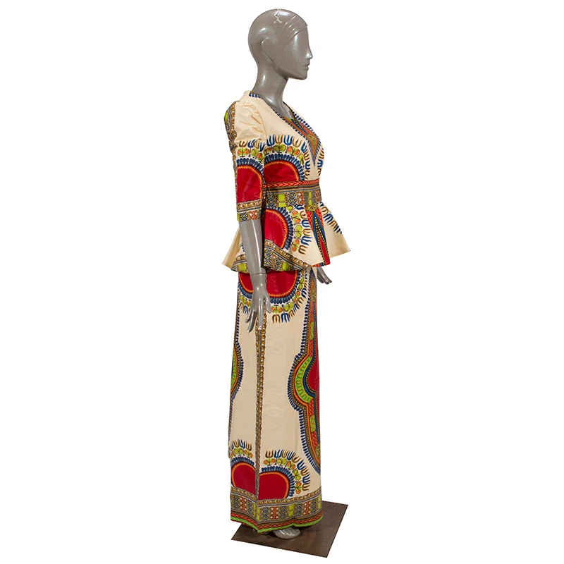 Комплект из 2 предметов, африканская одежда для женщин, Классические африканские топы с принтом и длинные юбки, юбка Bazin Riche, женские костюмы, набор WY4552