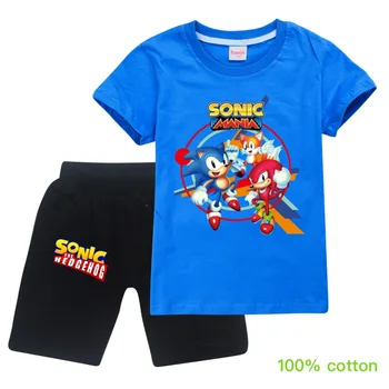 

2020 fashion 3D sonic hedgehog cartoon T-shirt for boys and girls summer casual short-sleeved children's wear pants 2pc suit