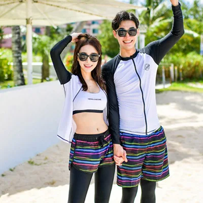 Пара rashguards, купальные костюмы для серфинга, купальный костюм для девочек, женское платье с высокой талией, плюс размер, комплект бикини для пары, Женский комплект из трех предметов