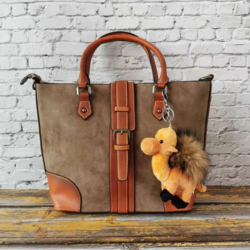 Известный бренд из натуральной кожи женская сумка большой емкости Женские сумки роскошные дизайнерские винтажные женские сумки на плече Mac - Цвет: Camel And Coffee