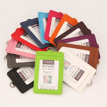 

1PC Work Permit Tag ID Card Holder PU Leather Credit Card Lanyard Zipper Student ID Credit Card Case Business Organizer Dropship