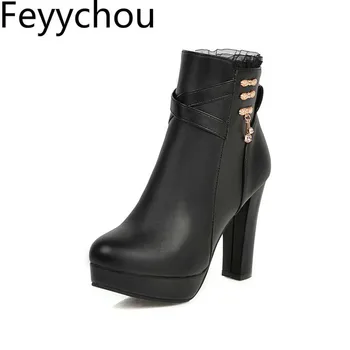 

Women's Boots Autumn Winter Super High Heel Round Toe Zip Metal Decoration Ankle Martin Boots Platform 2019 Sexy Fashion White