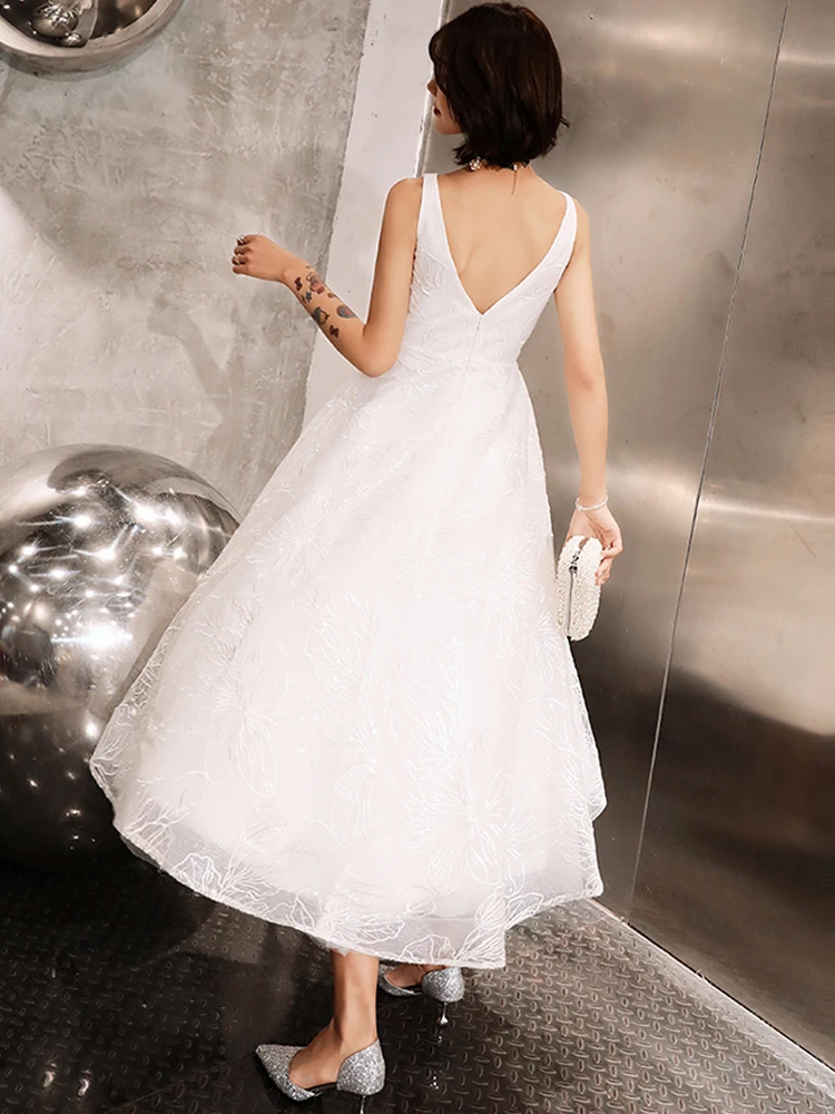 It's Yiya платье для выпускного вечера элегантное белое с v-образным вырезом Vestidos de gala Плюс Размер без рукавов чайные платья женские вечерние E555