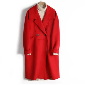 

2019 Winter New Double-faced Cashmere Coat Women's Long Suit Collar Coat Fashion Ladies Wool Coat 50% Wool Cc11022