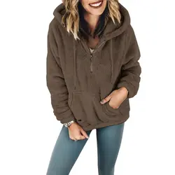 Хлопковая толстовка с капюшоном, Женский пуловер, теплая однотонная женская куртка, зимнее повседневное пальто с длинным рукавом, модная