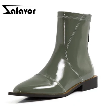 

ZALAVOR Women Ankle Boots Flats Square Toe Zipper Shoes Winter Warm Boots Fashion Women Party Footwear Size 34-40