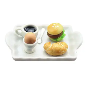 

Mini Egg Hamburger Bread Coffee Plate for 1/12 Doll House Miniature Scene Toy Pretend Kitchen Toys Gift For Gift