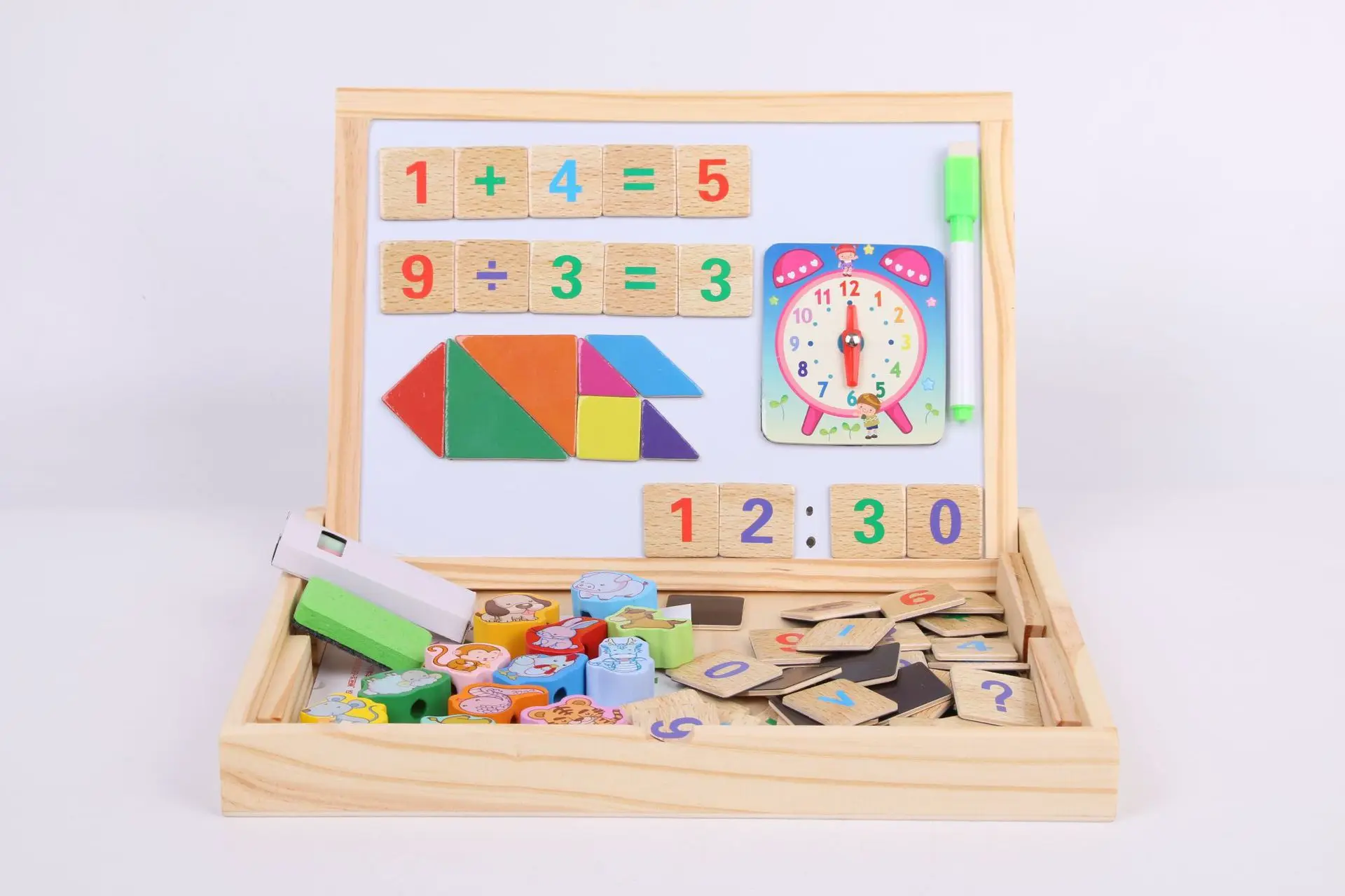 

Wooden Multi-functional Beaded Bracelet Threading Educational Toy Chinese Zodiac Animal Cognitive Sided Magnetic Drawing Board a