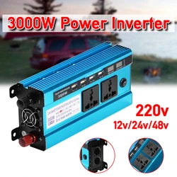 Inversor de corriente para coche, convertidor de voltaje de cc 12V a CA 220V, transformador de energía Solar, inversor de energía con doble pantalla LCD, 4USB, 3000W