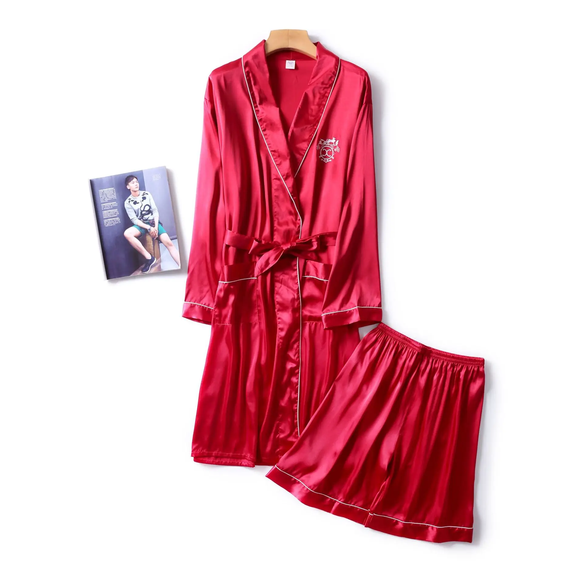 2PCS Men Bath Robe Gown Casual Satin Pajamas Suit Nightwear Sleepwear With  Belt Pyjamas Set Homewear Kimono Male Nightgown - купить по выгодной цене |  AliExpress