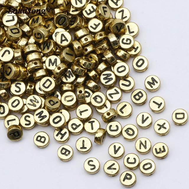 Flat Round 4X7MM Gold Color Letter Beads Acrylic Random Alphabet Spacer  Beads For Necklace Bracelet DIY Jewelry Making