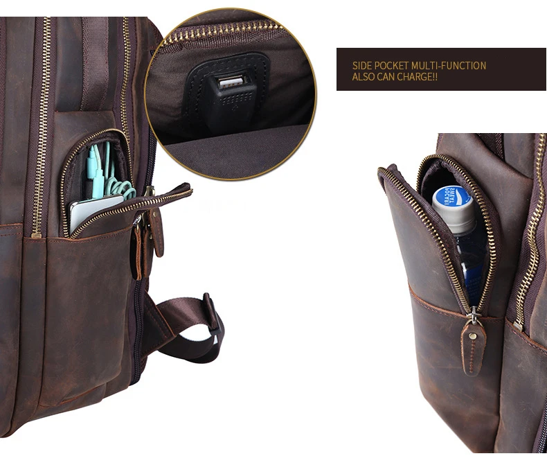 MAHUE кожаный рюкзак с складным стулом большой емкости кожаный рюкзак для 17 дюймов ноутбука верхний слой коровьей дорожная сумка
