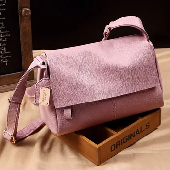 

2020 Brand Soft Cow Leather Women Flap Cover Messenger Bag Black Pink Solid PU Boston bag Phone Umbrella Makeup Organizer Bag