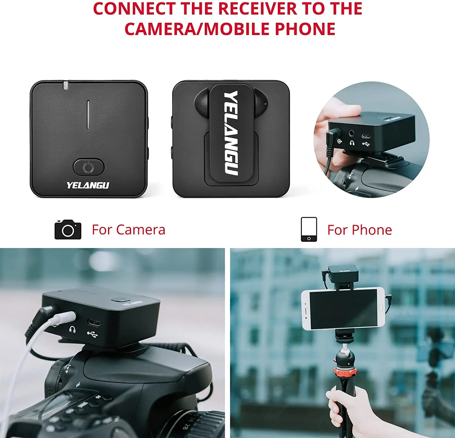 YELANGU 2.4GHz Lavalier Wireless Microphone for DSLR Camera Portable Handy  Stereo Microphone for Smartphone Vlog Video Recording
