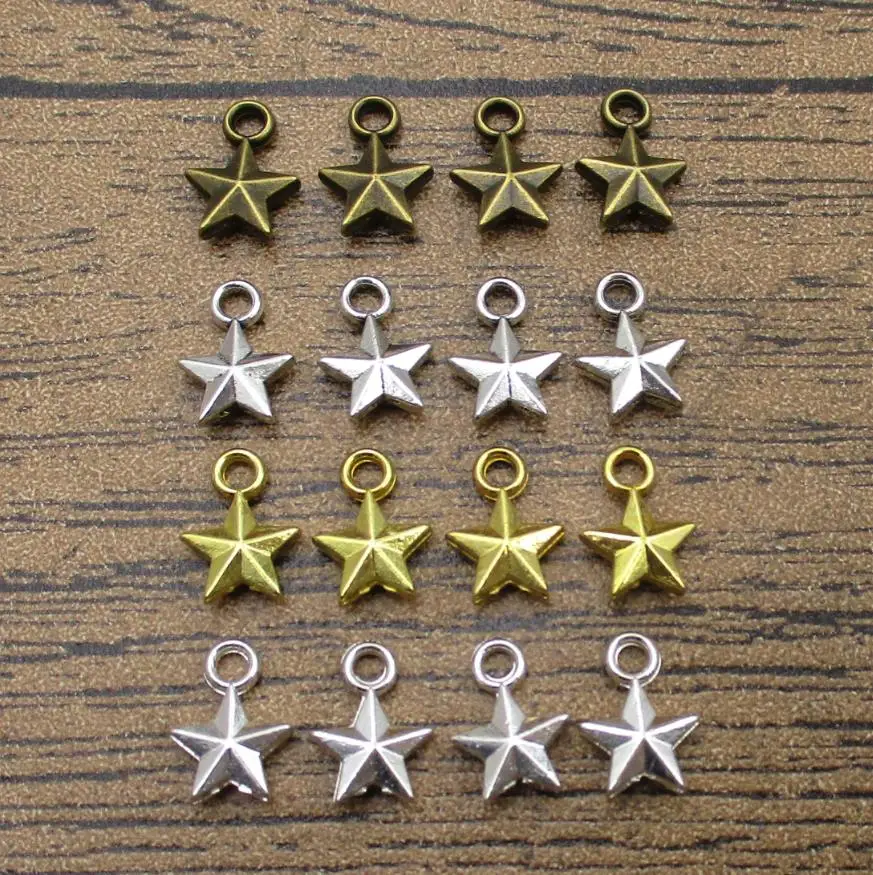 Wholesale Little Star Charms 100PCS/Lot 11×8×3mm 3D Pentagram Pendants Charm Bracelet 4 Colors Available-RS529 | Украшения и