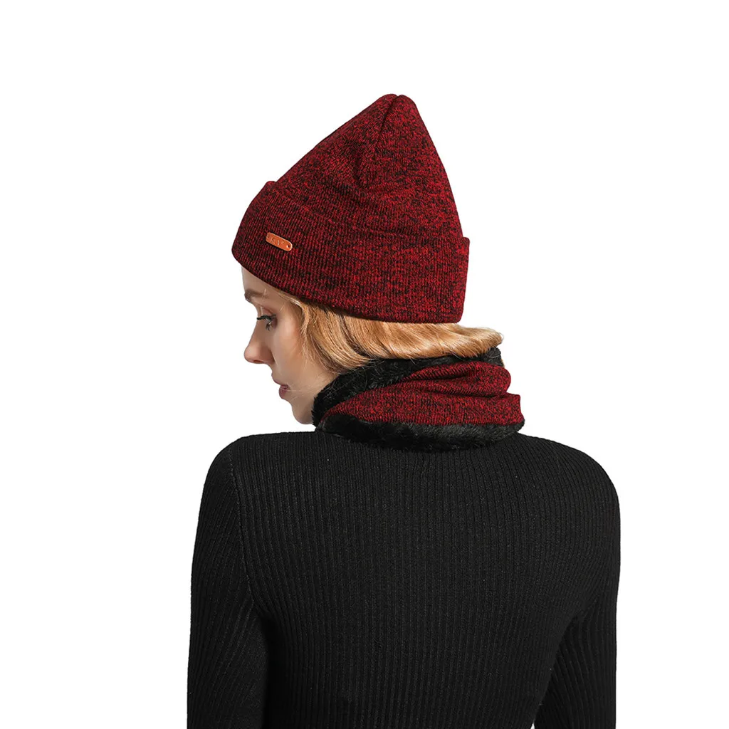 Женская зимняя шапка унисекс Зимние однотонные шерстяные шапки в стиле бини мужские вязаные Толстые Шапочки шарф для взрослых Зимняя кепка Homme# LR2