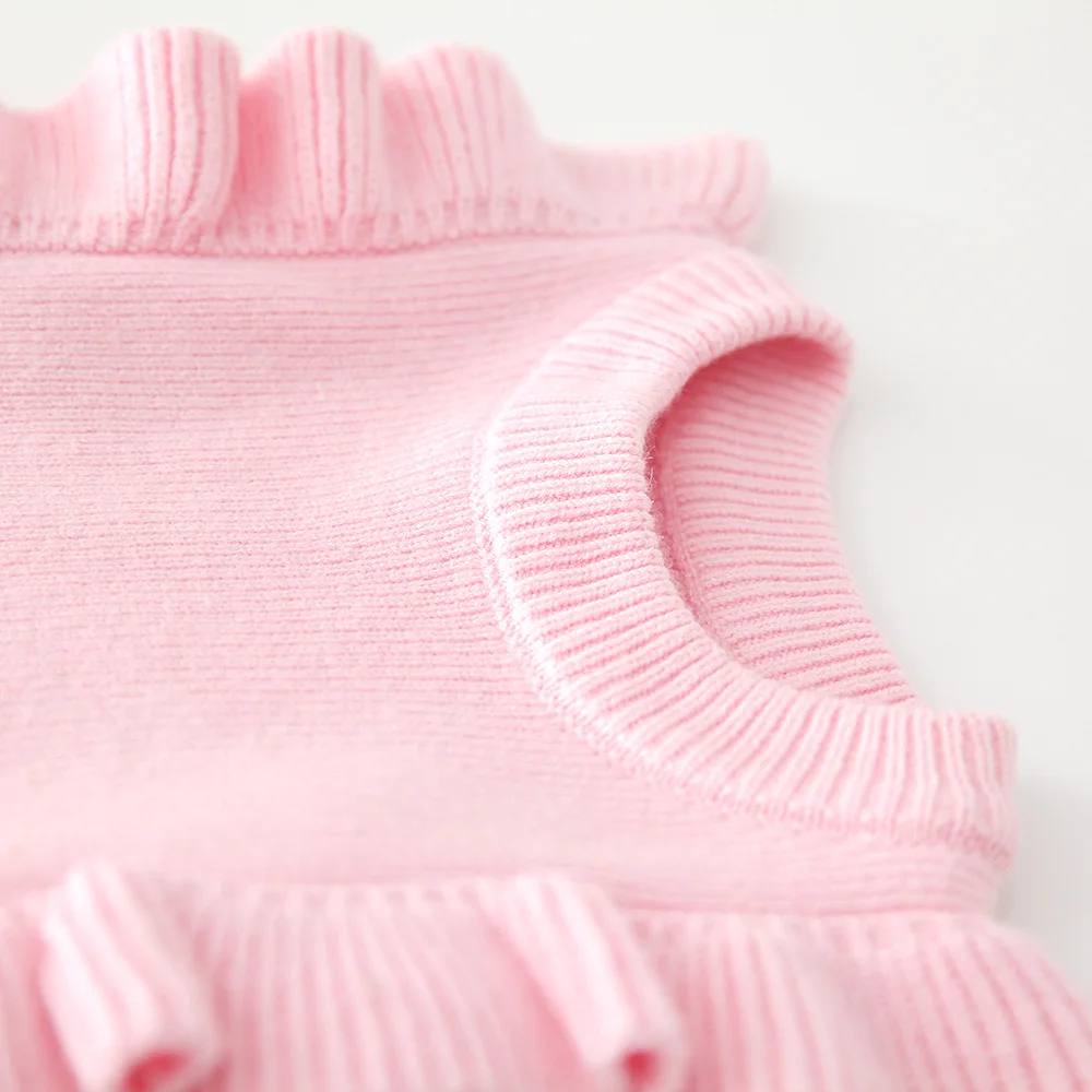 

Childrenswear 2019 Baby Girls Pullover Frilled Knit Core-Spun Yarn Sweater Dress Dq004