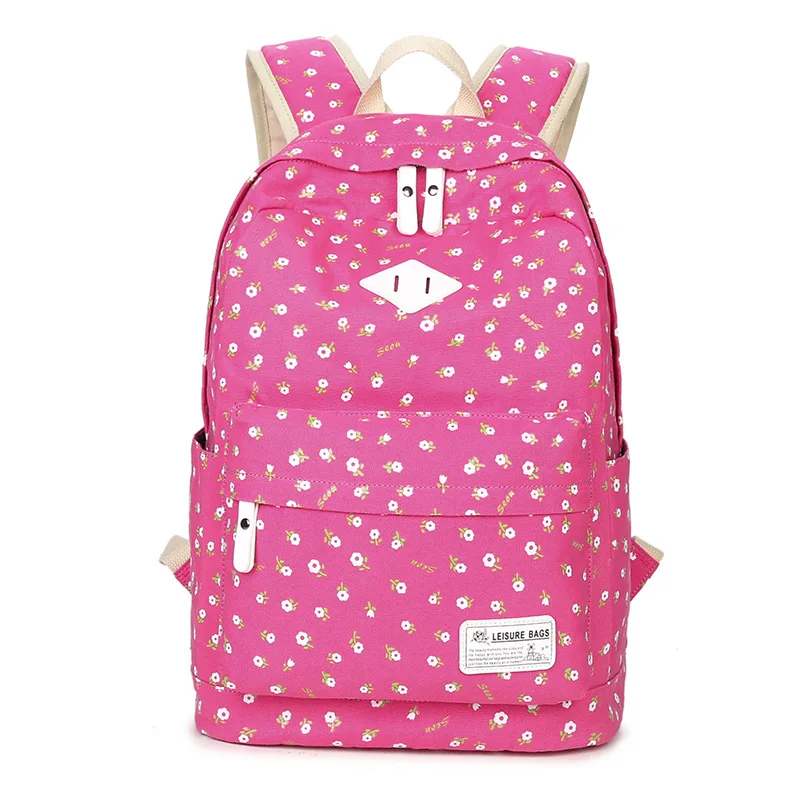 Rose red New Vintage School Bags for Teenagers Girls Schoolbag Large Capacity Lady Canvas Printing Backpack Rucksack Bagpack BookBag - Цвет: Rose red