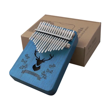 

17 Keys Solid Wood Kalimba Thumb Piano Mahogany Body Musical Instrument With Learning Book Tune Hammer for beginner Forest deer