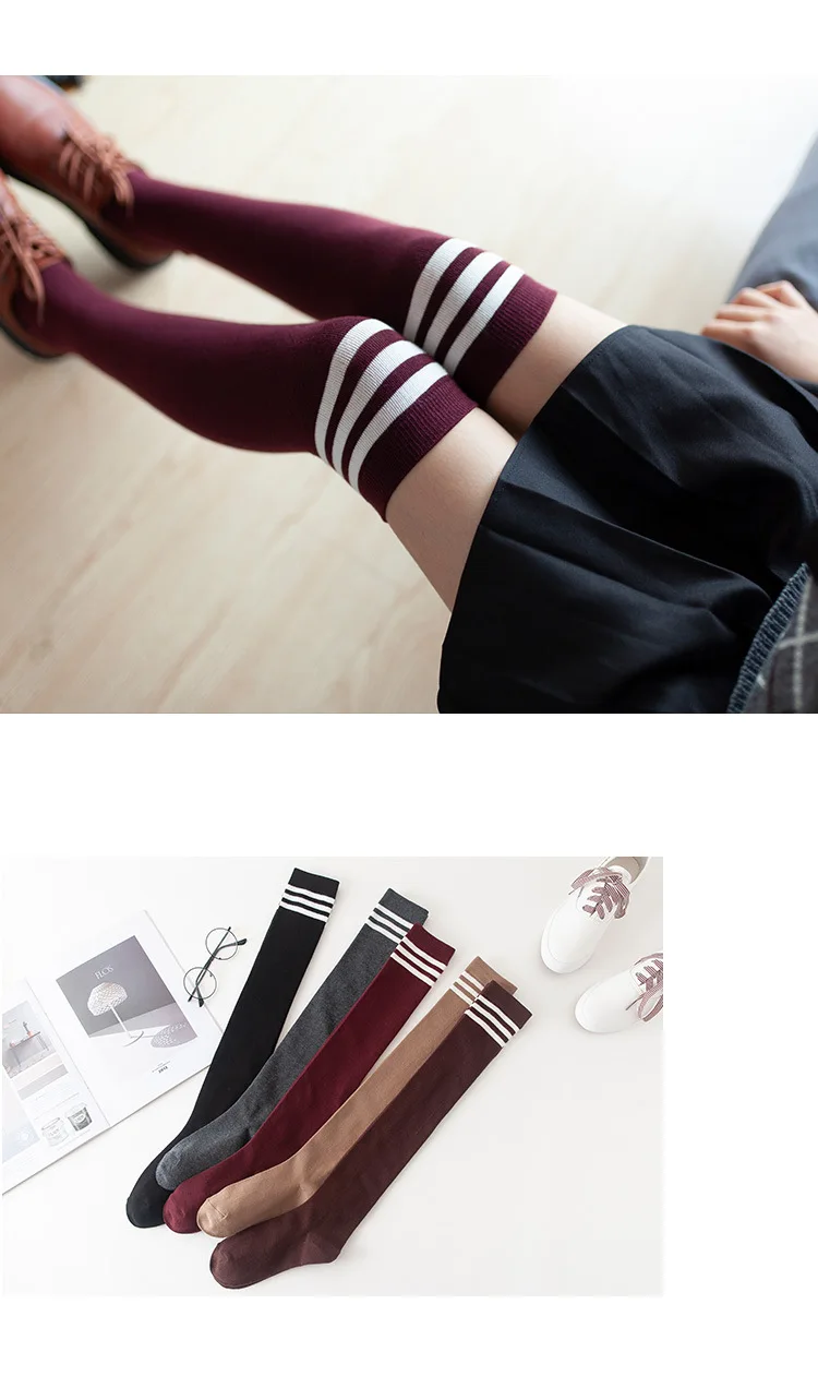 Женские высокие носки выше колена, чулки до бедра, Harajuku, Японский Школьный студенческий полосатый длинный носок для девушек, женщин
