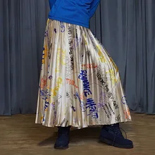 Осень Зима Новая коллекция граффити печати длинные женские плиссированные юбки