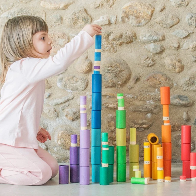 - Large Set Rainbow Wooden Toys Nordic Wood Blocks Kids Creative Loose Parts Blocks Baby Montessori Educational Autism Sensory Toy