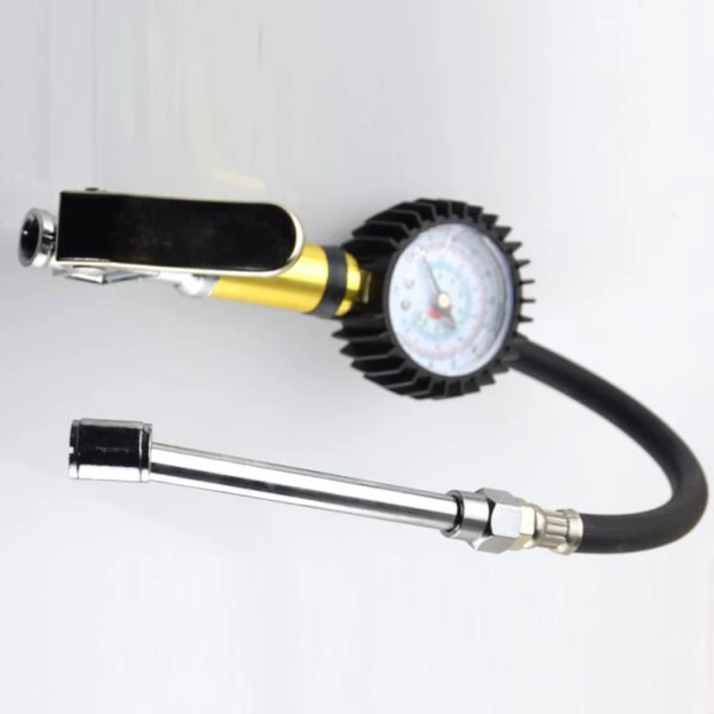 Heavy Duty 200 PSI Tire Inflator Gauge with Hose and Quick Connect Plug