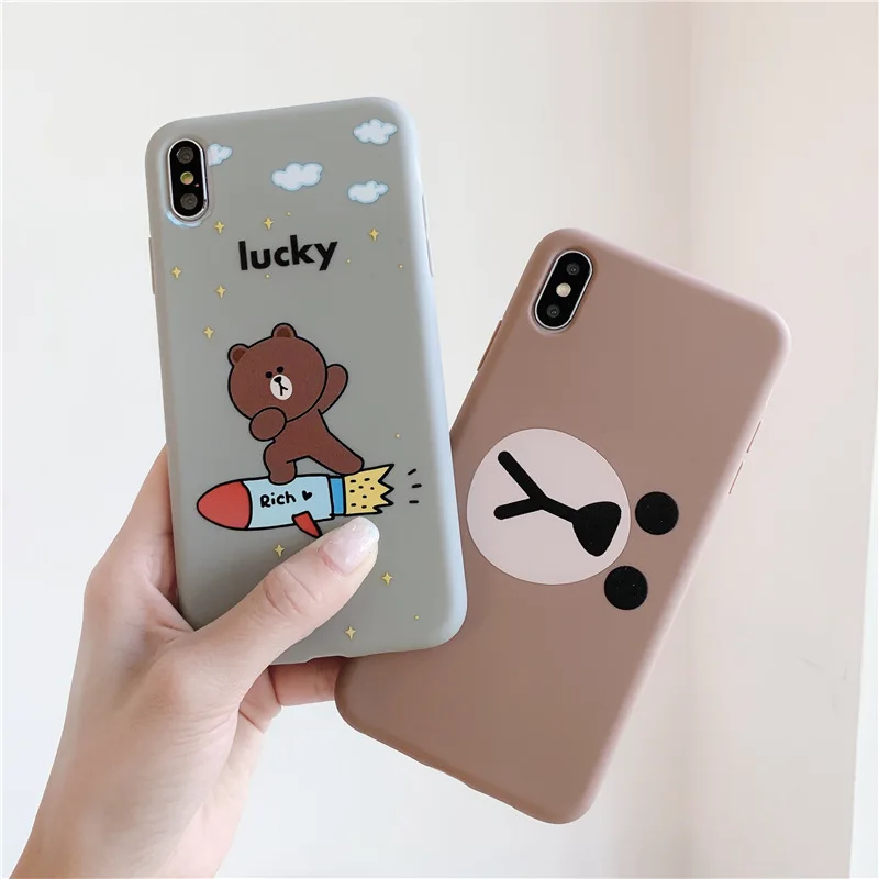 

Japanese Korean Cartoon Bear Case for iPhone 11 Pro Xs Max XR Solid Color Soft TPU Back Cover for iPhone 7 8 6 6s Plus Cases