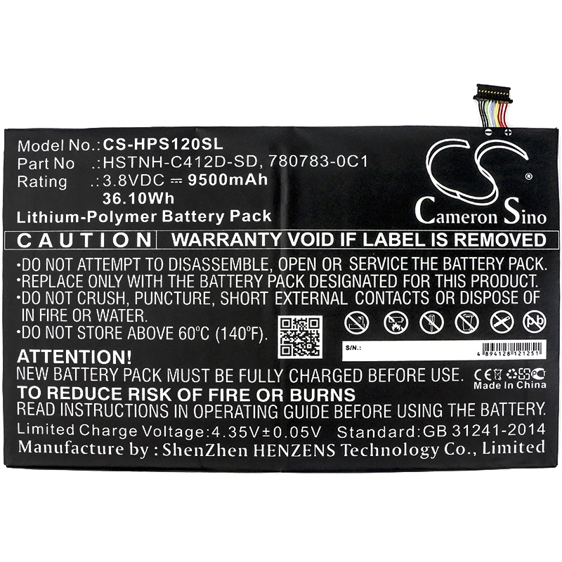 Cameron sino 9500mAh аккумулятор для hp K7X87AA, K7X87AA# ABA, K7X88AA, pro Slate 12, QC8074, 780731-2C1, 782644-005, DN02