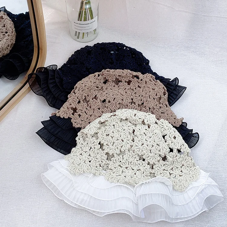 

Basin Hat Creative Models All-match Sun Hats Breathable Sunscreen Summer Outdoor Handmade Hook Line Lace Style Material