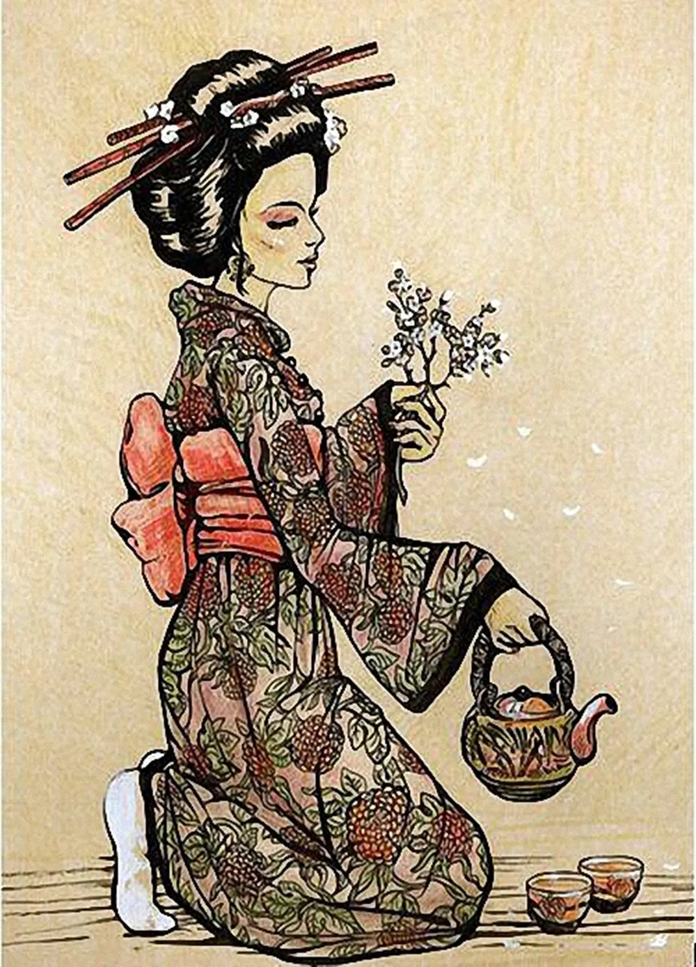 

Samurai\Geisha Ukiyo-e Art Works Retro Tattoo Poster Wallpaper Vintage Matte Kraft Paper Print Painting Wall Sticker Home Decor