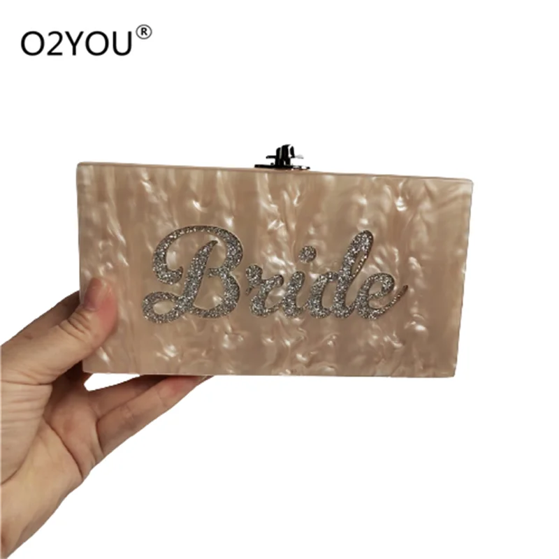 

Nude color silver glitter name bride customized personnal acrylic box clutches mirror inside women brand summer beach handbags