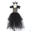 Темно-готическое черное платье для хэллоуинская пачка с блестящими крыльями для девочек на Хэллоуин, Вечернее Бальное Платье, Костюм злой ведьмы
