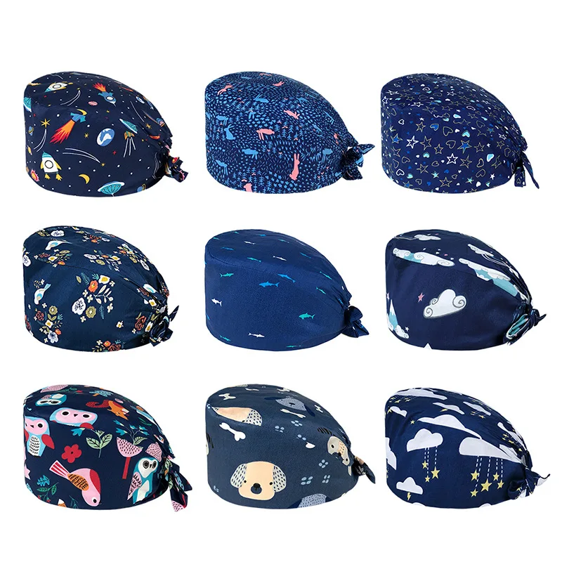 

New Unisex Cartoon Printed Cap Adjustable Laboratory Work Hat Cotton Fashion Baotou Cap Printing Work Hat Dust-proof Headwear