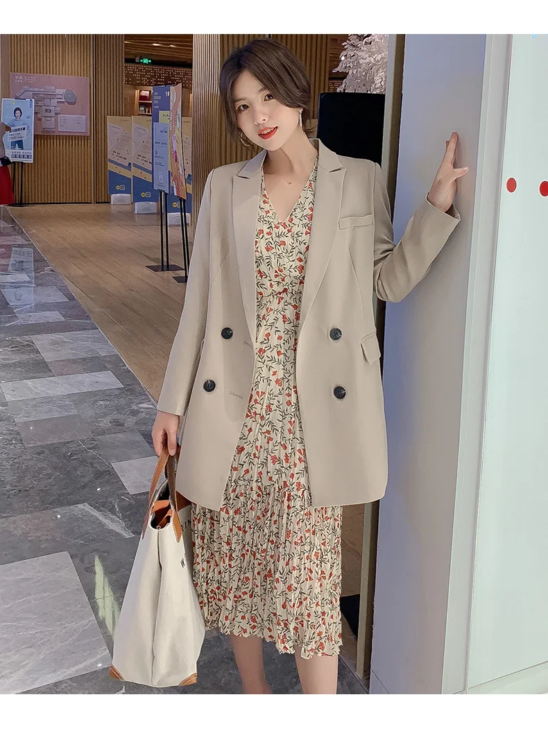 Women Blazer Autumn New Korean Slim Suit Jacket Women's Long New Casual Joker Double-breasted Suit Blazer Feminino