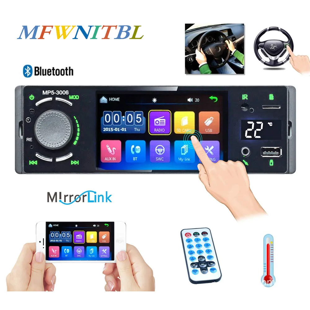 Автомагнитола Mirror Link 1 Din 4 дюйма сенсорный экран Bluetooth стерео MP5 плеер