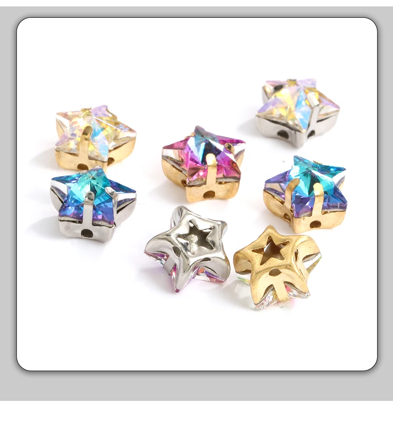 Pipatian Star Crystals Sewing on Rhinestone Beads for Needlework Metal Base Strass Colorful Fabric Decoration Star for Sewing