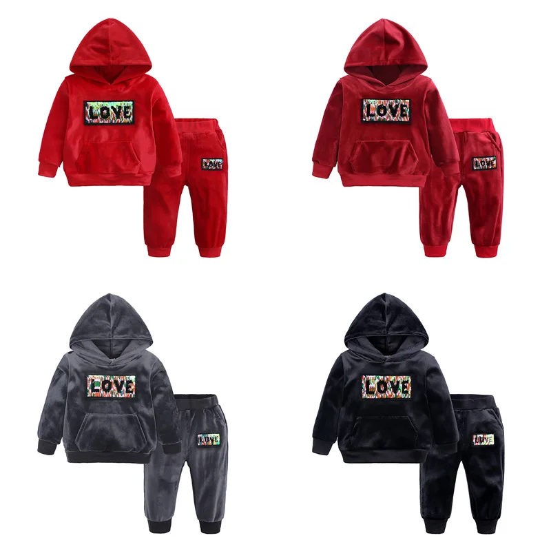  1-7 year Baby set ”LOVE“ letter velvet Girls Suits Children Sets child Tracksuits coat+Pants 2Pcs s