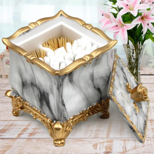 European Style Emboss Resin Toothpick Box Cotton Swab Box Home Desktop Toothpick and Cotton Swab Storage Supplies - Цвет: G