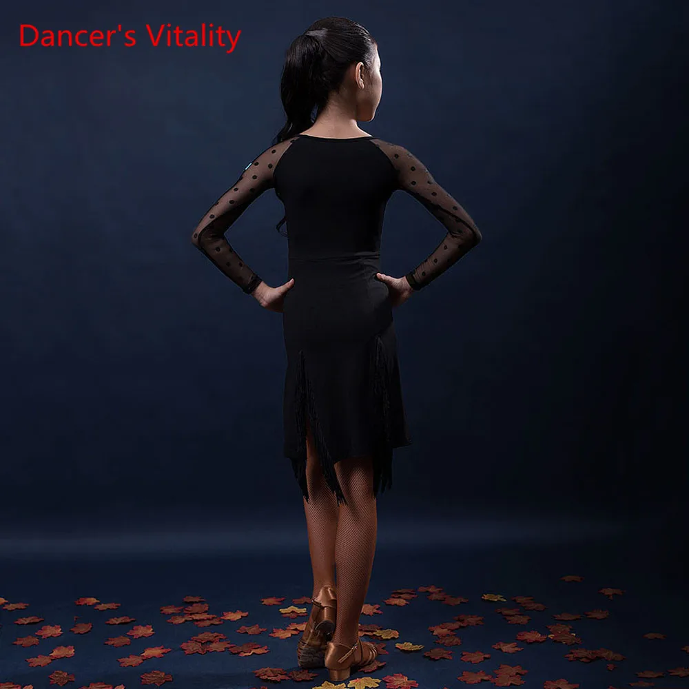 Одежда для латиноамериканских танцев Платье с кисточками девочек Зимняя детская