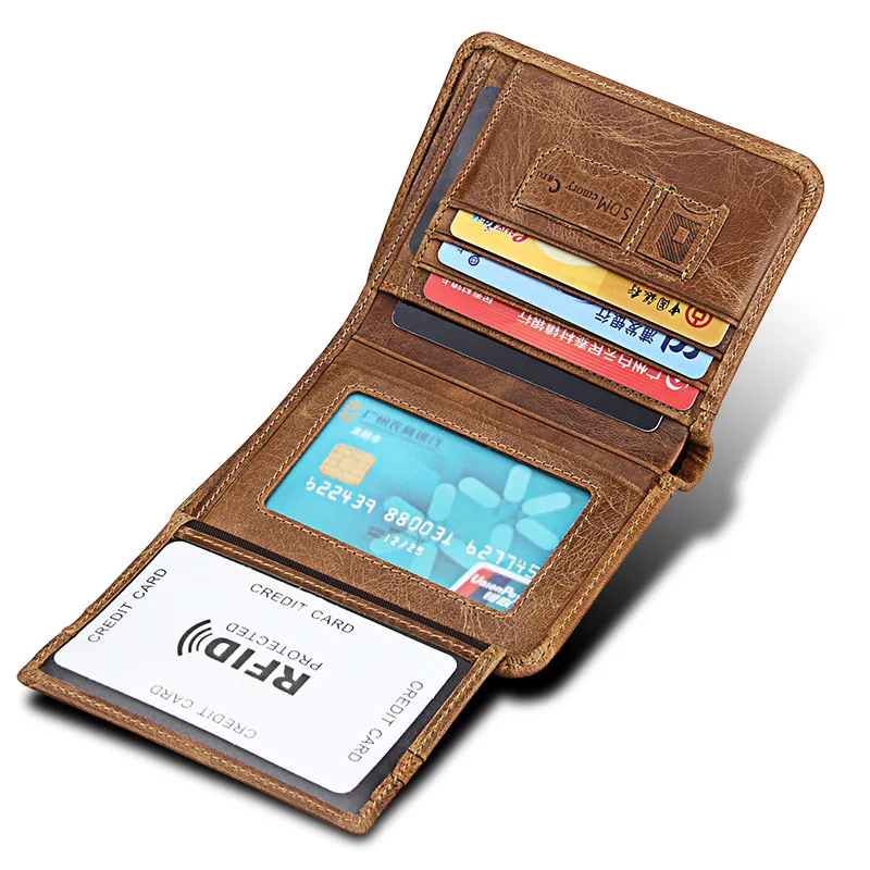 

RFID Men Wallets Genuine Leather Trifold Wallets Male Top Layer Cowhide Multi Card Slots Purse Short Wallet for Credit Cards