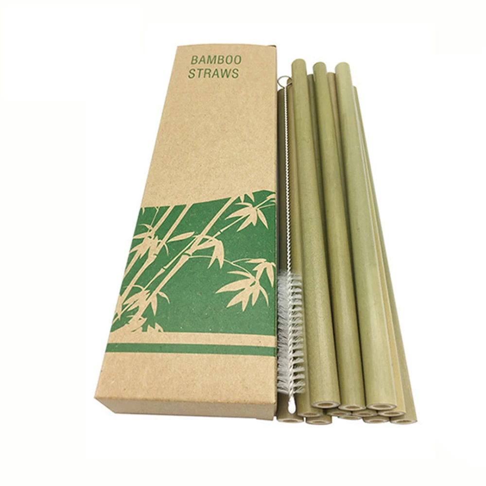 10 шт./компл. многоразовый бамбуковый соломенная 20 см из натурального бамбука соломинки, Плетеный абажур из натурального дерева соломинки для вечерние на день рождения и свадьбу панели инструментов - Цвет: Green bamboo