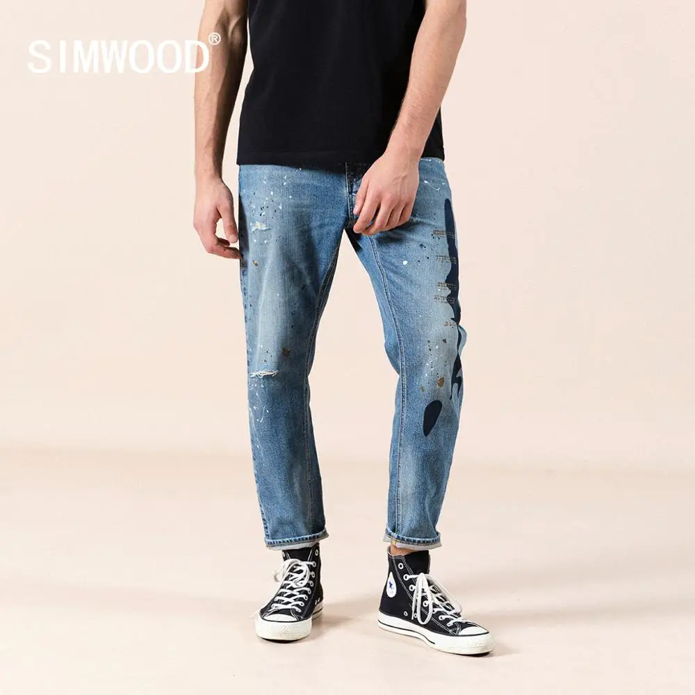 SIMWOOD 2020 summer new paint splatter hole jeans men fashion hip hop streetwear print fashion denim pants plus size jeans SIMWOOD 2020 summer new paint splatter hole jeans men fashion hip hop streetwear print fashion denim pants plus size jeans