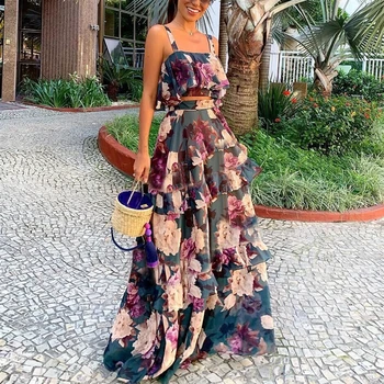 

2020 New Summer Women Sleeveless Strapless Tube Top Dress Female Fashion Casual Chiffon High Quality Printing Stitching Vestidos