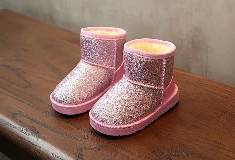 

Winter Children Snow Boots Girls Boots Warm Boys Shoes Plus Velvet New Sequins Big Children Shoes Cotton First Walkers z
